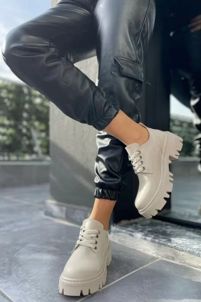 Otya Bej Cilt Bağcıklı Oxford Ayakkabı Otya Bej Cilt Bağcıklı Oxford Ayakkabı