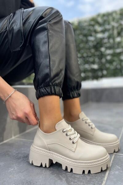 Otya Bej Cilt Bağcıklı Oxford Ayakkabı Otya Bej Cilt Bağcıklı Oxford Ayakkabı