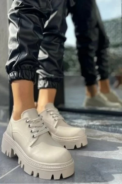 Otya Bej Cilt Bağcıklı Oxford Ayakkabı Otya Bej Cilt Bağcıklı Oxford Ayakkabı