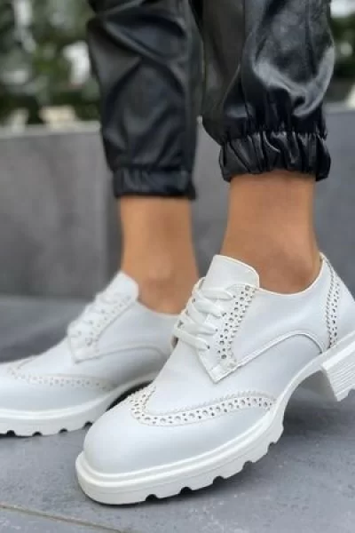 Soer Beyaz Cilt Bağcıklı Oxford Ayakkabı