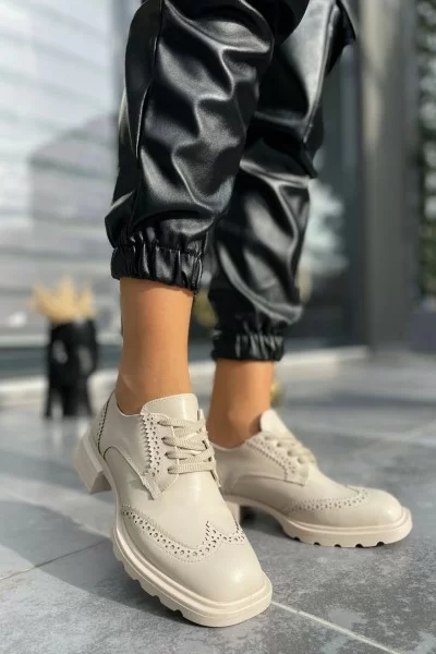 Soer Bej Cilt Bağcıklı Oxford Ayakkabı