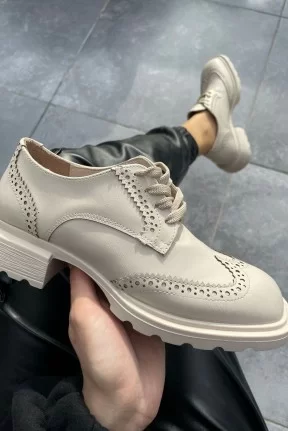 Soer Bej Cilt Bağcıklı Oxford Ayakkabı Soer Bej Cilt Bağcıklı Oxford Ayakkabı