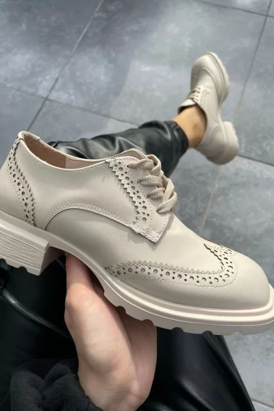 Soer Bej Cilt Bağcıklı Oxford Ayakkabı