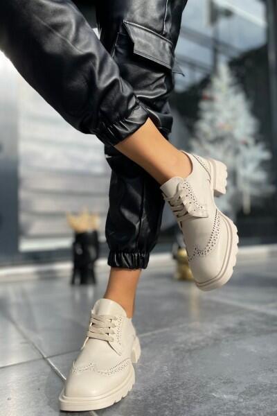 Soer Bej Cilt Bağcıklı Oxford Ayakkabı Soer Bej Cilt Bağcıklı Oxford Ayakkabı