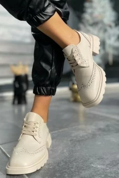 Soer Bej Cilt Bağcıklı Oxford Ayakkabı