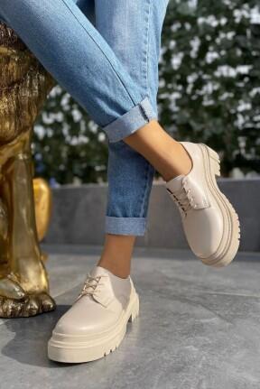 Berta Bej Cilt Bağcıklı Oxford Ayakkabı