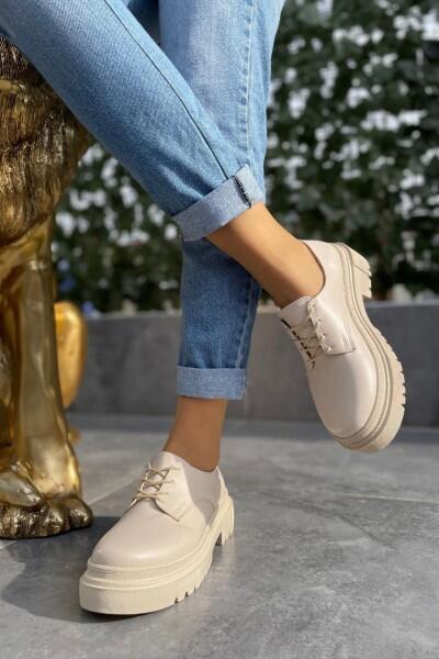 Berta Bej Cilt Bağcıklı Oxford Ayakkabı Berta Bej Cilt Bağcıklı Oxford Ayakkabı