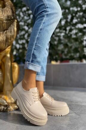 Berta Bej Cilt Bağcıklı Oxford Ayakkabı