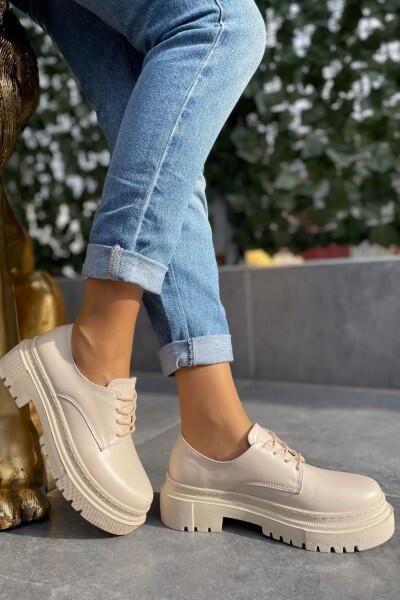 Berta Bej Cilt Bağcıklı Oxford Ayakkabı Berta Bej Cilt Bağcıklı Oxford Ayakkabı