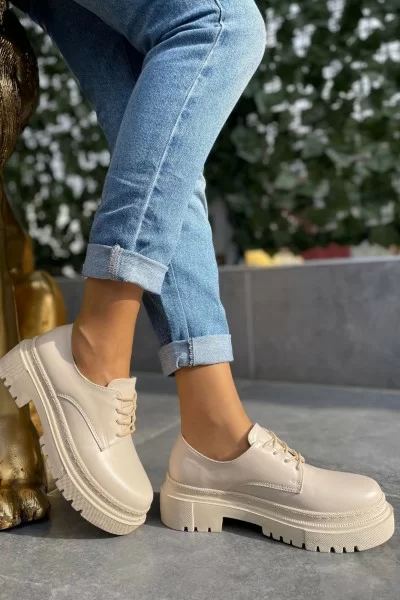 Berta Bej Cilt Bağcıklı Oxford Ayakkabı