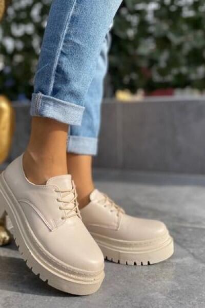 Berta Bej Cilt Bağcıklı Oxford Ayakkabı Berta Bej Cilt Bağcıklı Oxford Ayakkabı