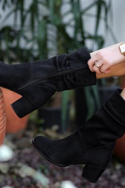 Leony Siyah Süet Topuklu Bot Leony Siyah Süet Topuklu Bot