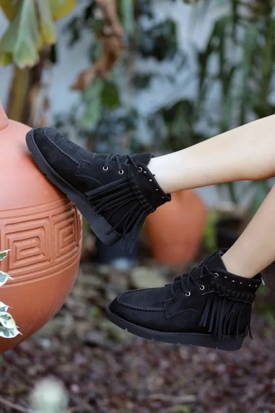 Trula Siyah Süet Bağcıklı Bot Trula Siyah Süet Bağcıklı Bot