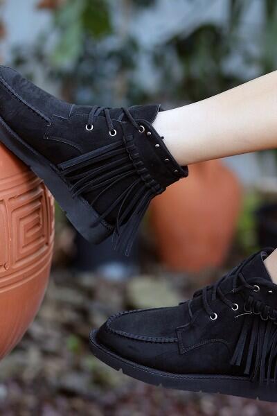 Trula Siyah Süet Bağcıklı Bot Trula Siyah Süet Bağcıklı Bot