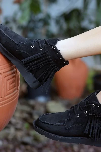 Trula Siyah Süet Bağcıklı Bot Trula Siyah Süet Bağcıklı Bot