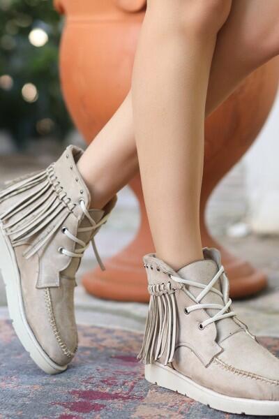 Trula Bej Süet Bağcıklı Bot Trula Bej Süet Bağcıklı Bot