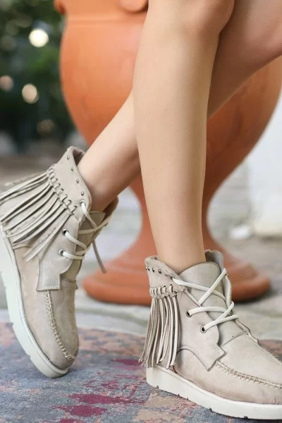 Trula Bej Süet Bağcıklı Bot