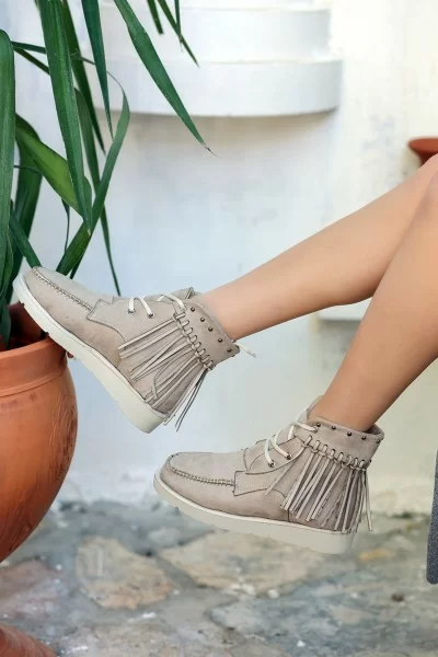 Trula Bej Süet Bağcıklı Bot