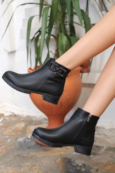 Elvira Siyah Cilt Topuklu Bot Elvira Siyah Cilt Topuklu Bot