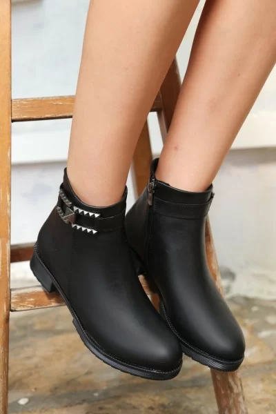Elvira Siyah Cilt Topuklu Bot