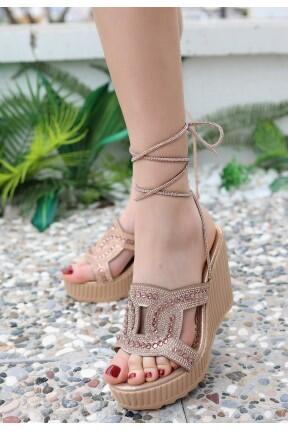 Ember Rose Cilt Boncuk İşlemeli Sandalet