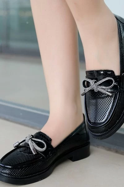 Chay Siyah Rugan Babet Ayakkabı