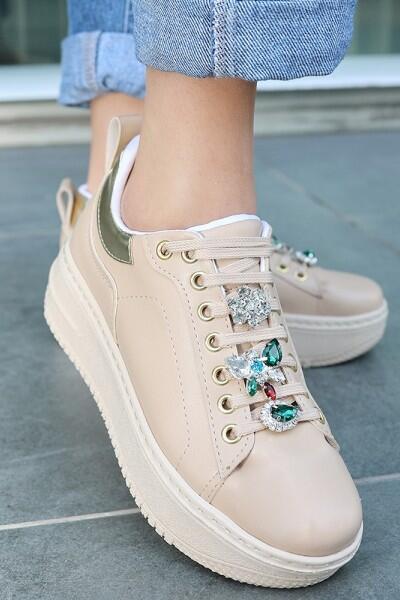 Tenya Nude Cilt Taşlı Bağcıklı Spor Ayakkabı