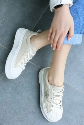 Piata Bej Cilt Bağcıklı Spor Ayakkabı Piata Bej Cilt Bağcıklı Spor Ayakkabı