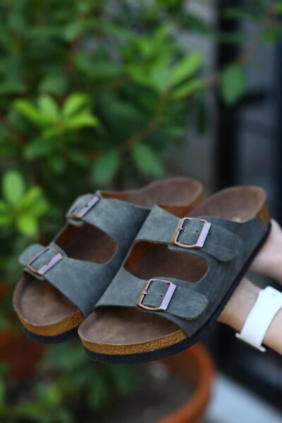 Rıno Gri Nubuk Terlik Rıno Gri Nubuk Terlik