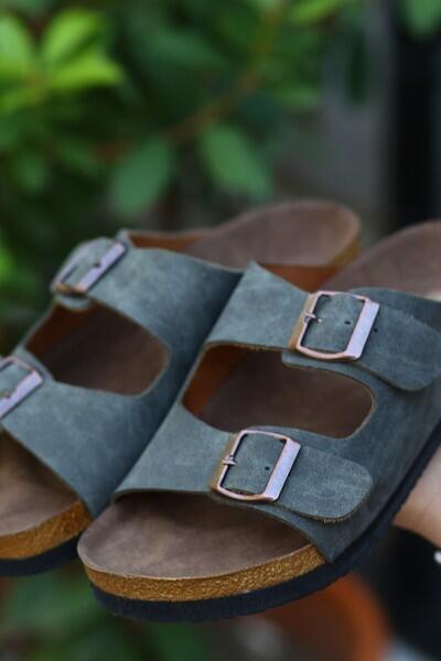 Rıno Gri Nubuk Terlik Rıno Gri Nubuk Terlik