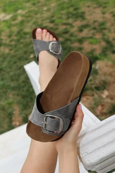 Zooy Gri Nubuk Terlik