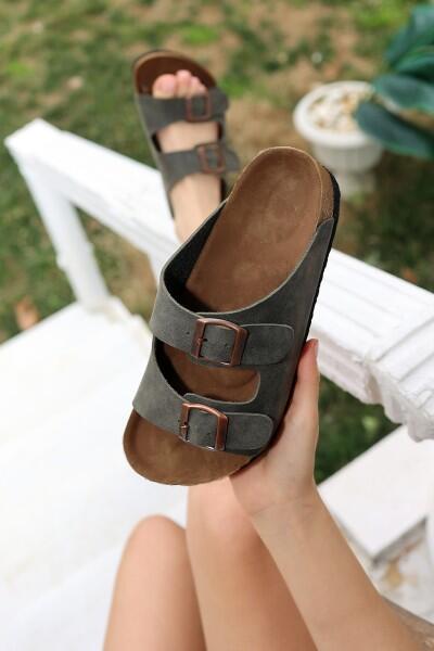 Rıno Haki Yeşil Nubuk Terlik