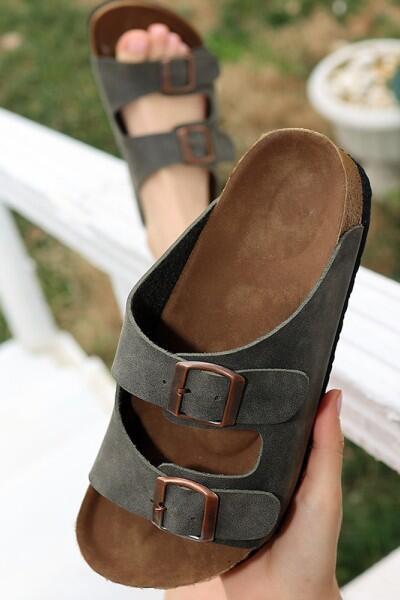 Rıno Haki Yeşil Nubuk Terlik