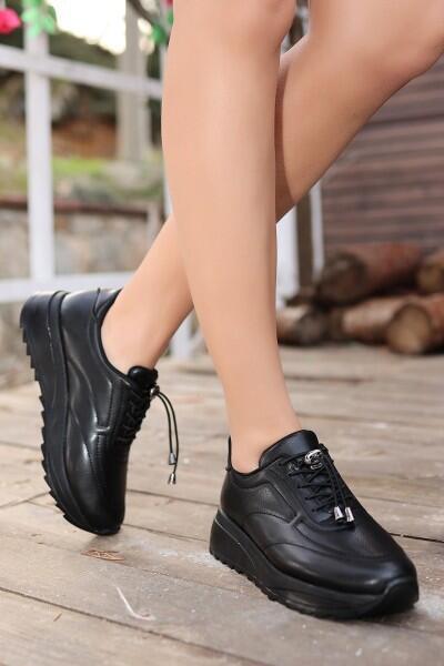 Romy Siyah Cilt  Bağcıklı Spor Ayakkabı