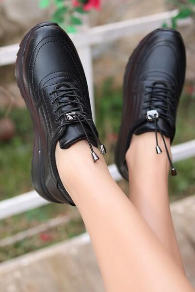 Romy Siyah Cilt  Bağcıklı Spor Ayakkabı