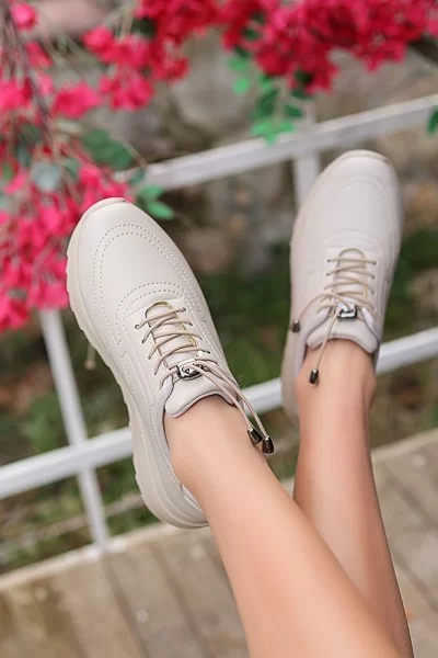 Romy Bej Cilt Bağcıklı Spor Ayakkabı Romy Bej Cilt Bağcıklı Spor Ayakkabı