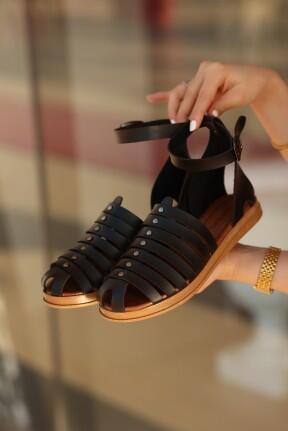 Motali Siyah Deri Sandalet Motali Siyah Deri Sandalet