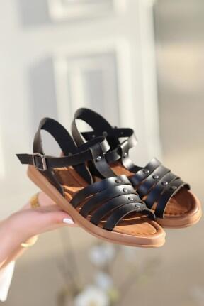 Jikto Siyah Deri Sandalet