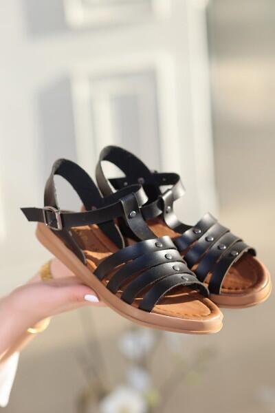 Jikto Siyah Deri Sandalet