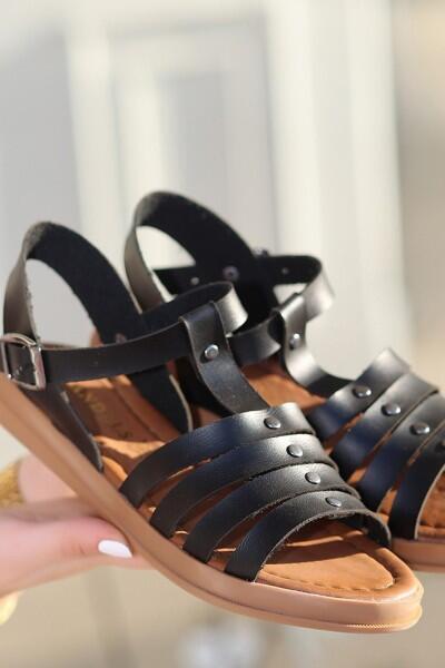 Jikto Siyah Deri Sandalet