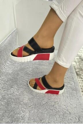 Sandy Kırmızı/Siyah Cilt Dolgu Topuk Terlik Sandy Kırmızı/Siyah Cilt Dolgu Topuk Terlik