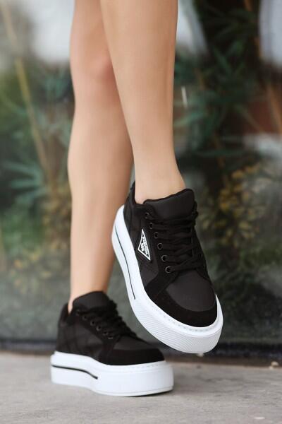 Julya Siyah Cilt Beyaz Tabanlı Bağcıklı Spor Ayakkabı