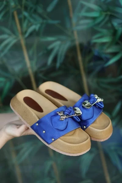 Jude Saks Mavisi Saten Ayıcıklı Terlik