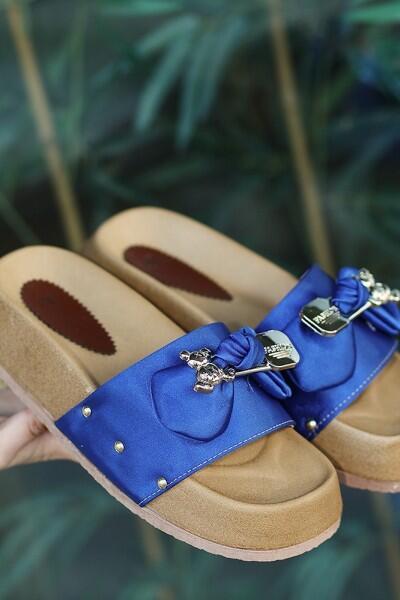 Jude Saks Mavisi Saten Ayıcıklı Terlik