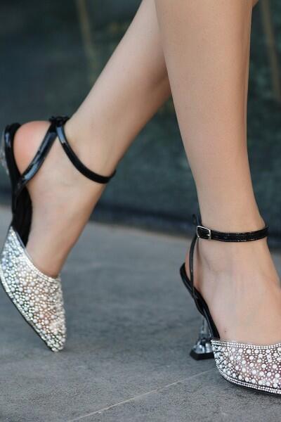 Jayla Siyah Cilt Şeffaf Topuklu Ayakkabı