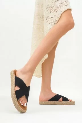 Jinor Siyah Keten Espadril Terlik