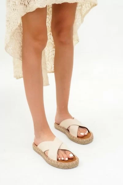 Jinor Bej Keten Espadril Terlik Jinor Bej Keten Espadril Terlik