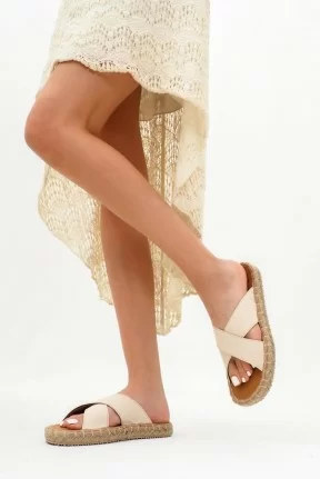Jinor Bej Keten Espadril Terlik