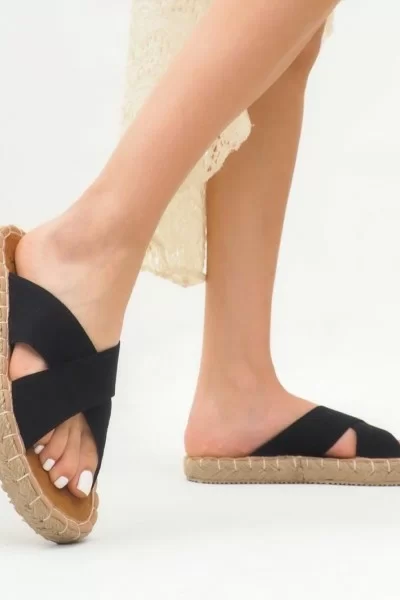 Jinor Siyah Keten Espadril Terlik Jinor Siyah Keten Espadril Terlik