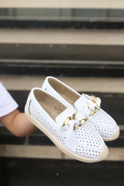 Riwan Beyaz Cilt Babet Ayakkabı